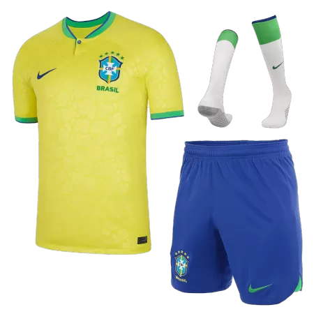 Men Brazil Home Soccer Jersey Whole Kit (Jersey+Shorts+Socks) 2022 - buyjerseyshop.uk
