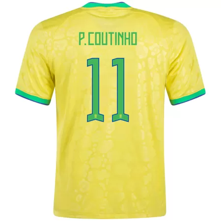 Men Brazil P.Coutinho #11 Home Soccer Jersey Shirt 2022 - buyjerseyshop.uk