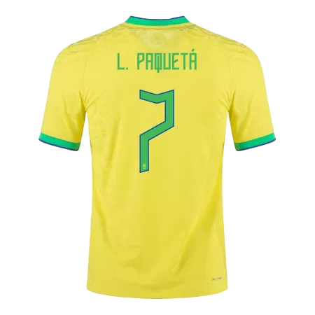 Men Brazil L. PAQUETÁ #7 Home Soccer Jersey Shirt 2022 - buyjerseyshop.uk