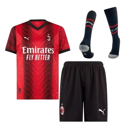 Men AC Milan Home Soccer Jersey Whole Kit (Jersey+Shorts+Socks) 2023/24 - buyjerseyshop.uk