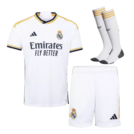 Men Real Madrid Home Soccer Jersey Whole Kit (Jersey+Shorts+Socks) 2023/24 - buyjerseyshop.uk