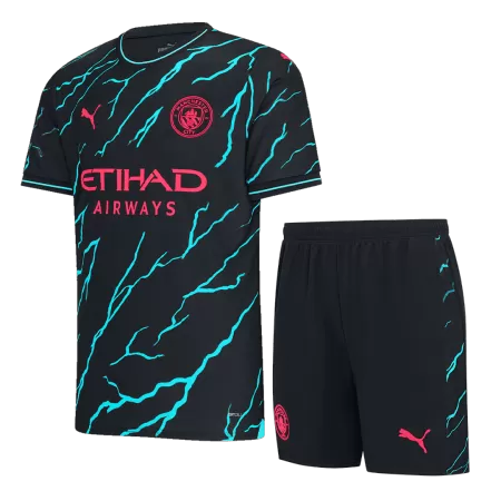 Men Manchester City Third Away Soccer Jersey Kit (Jersey+Shorts) 2023/24 - buyjerseyshop.uk