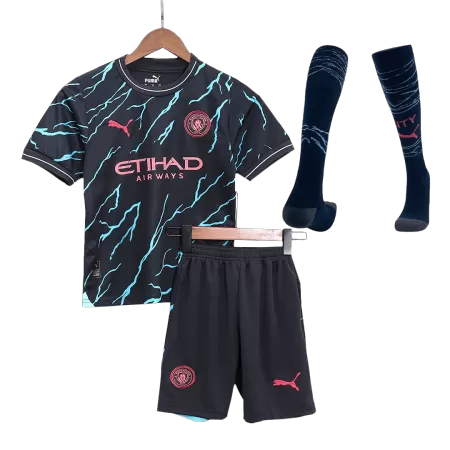 Kids Manchester City Third Away Soccer Jersey Whole Kit (Jersey+Shorts+Socks) 2023/24 - buyjerseyshop.uk