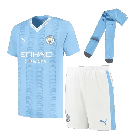 Men Manchester City Home Soccer Jersey Whole Kit (Jersey+Shorts+Socks) 2023/24 - buyjerseyshop.uk
